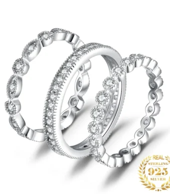 925 Rose Gold CZ Band Ring Set