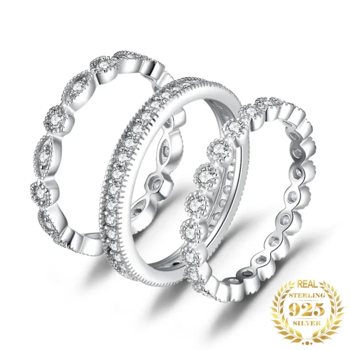 925 Rose Gold CZ Band Ring Set