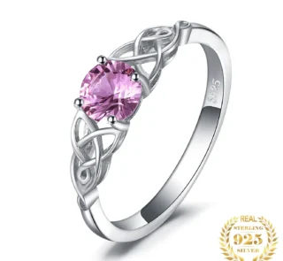 925 Silver Pink Sapphire Celtic Promise Ring