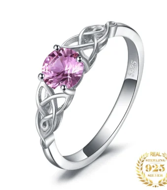 925 Silver Pink Sapphire Celtic Promise Ring