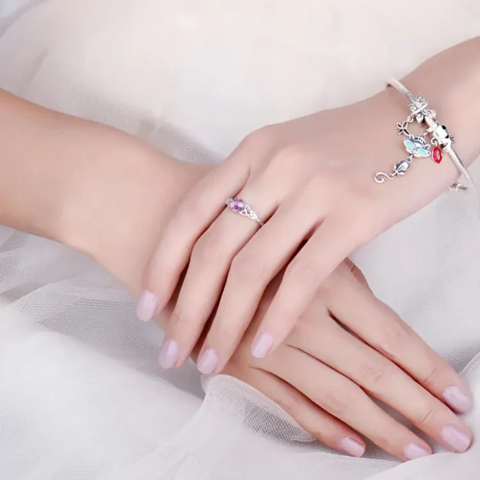 925 Silver Pink Sapphire Celtic Promise Ring - Image 4