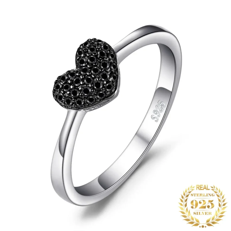 925 Silver Heart Ring Black Spinel