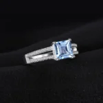 Blue Topaz Princess Cut Ring | 925 Silver Wedding Gift - Image 2