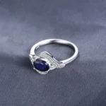 Oval Blue Sapphire Ring 925 Sterling Silver - Image 3