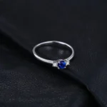 Blue Sapphire Promise Ring 3 Stone 925 Sterling Silver - Image 2