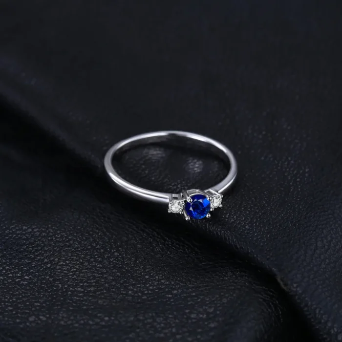 Blue Sapphire Promise Ring 3 Stone 925 Sterling  Silver - Image 2