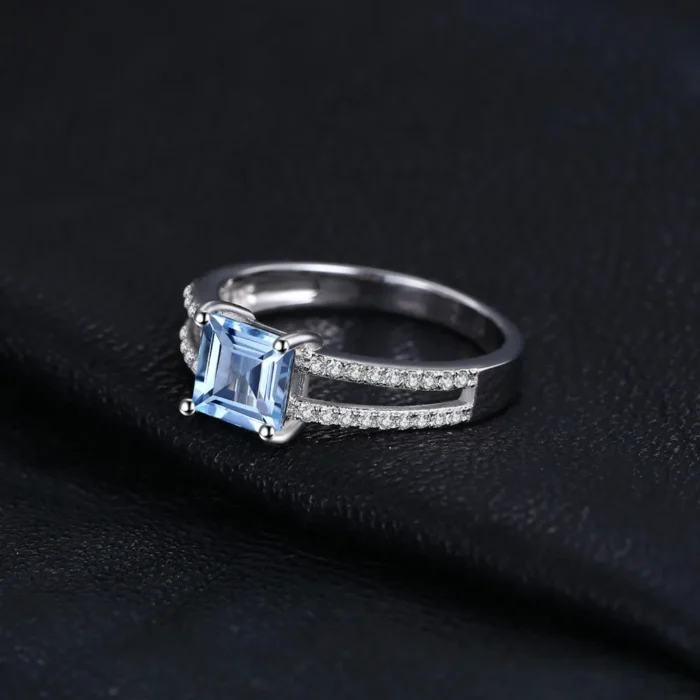 Blue Topaz Princess Cut Ring | 925 Silver Wedding Gift - Image 3