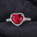 Stunning Heart Love Red Ruby 925 Sterling Silver Engagement Ring - Image 2