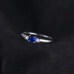 Blue Sapphire Promise Ring 3 Stone 925 Sterling Silver - Image 3