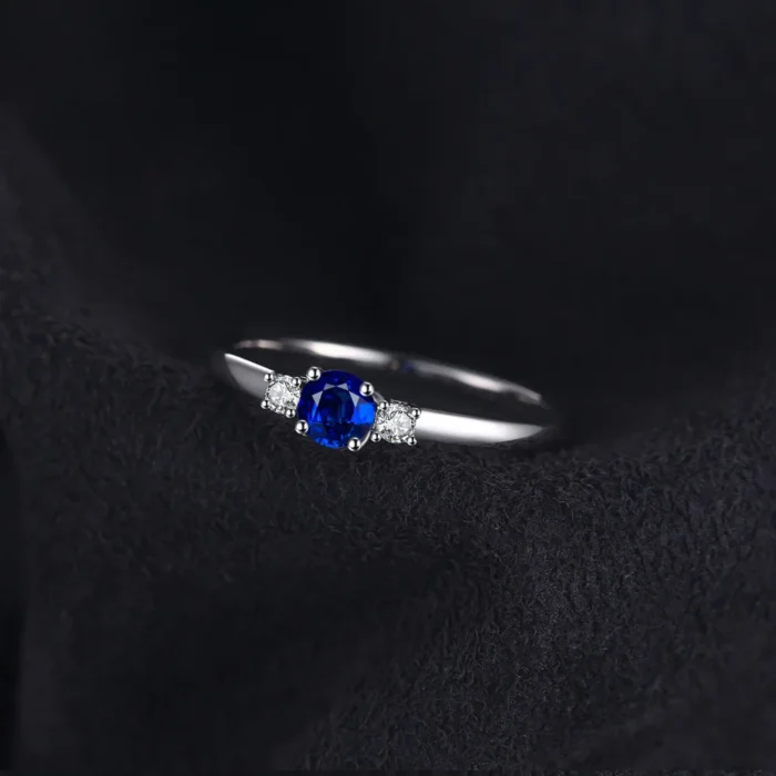 Blue Sapphire Promise Ring 3 Stone 925 Sterling  Silver - Image 3