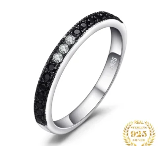 Elegant Black Spinel 925 Silver Wedding Ring