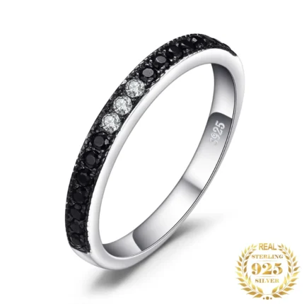 Elegant Black Spinel 925 Silver Wedding Ring
