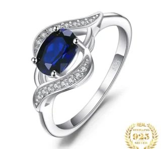 Oval Blue Sapphire Ring 925 Sterling Silver