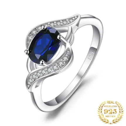 Oval Blue Sapphire Ring 925 Sterling Silver