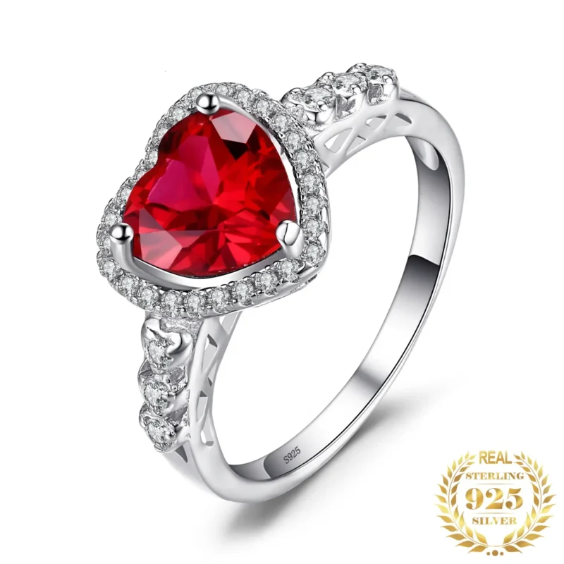 Stunning Heart Love Red Ruby 925 Sterling Silver Engagement Ring