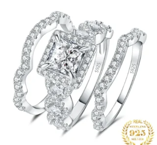 Elegant 3-Piece 925 Sterling Silver Ring Set for Women