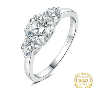 925 Sterling 3 Stone Band Ring Women