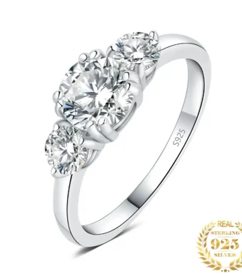 925 Sterling 3 Stone Band Ring Women