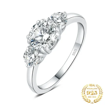 925 Sterling 3 Stone Band Ring Women