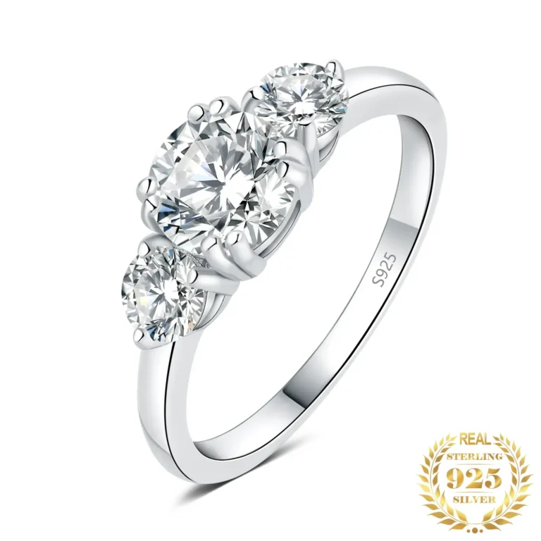925 Sterling 3 Stone Band Ring Women