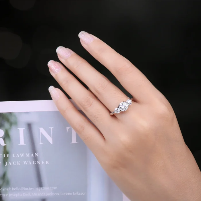 925 Sterling 3 Stone Band Ring Women - Image 3
