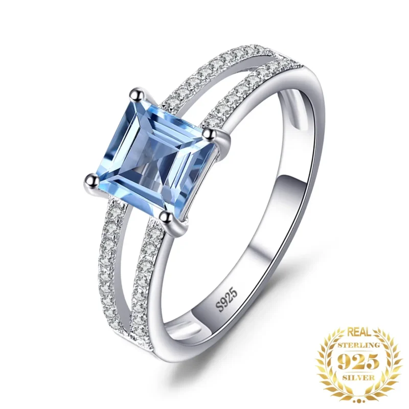 Blue Topaz Princess Cut Ring | 925 Silver Wedding Gift