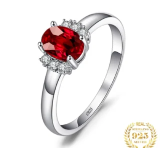 Red Garnet Engagement Ring 925 Silver