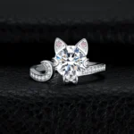 Love Cat Gemstone Silver Adjustable Ring for Women & Girls - Image 2