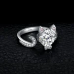 Love Cat Gemstone Silver Adjustable Ring for Women & Girls - Image 3