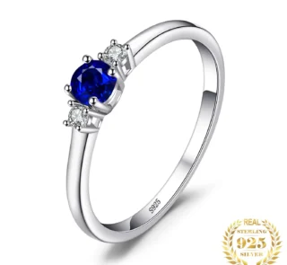 Blue Sapphire Promise Ring 3 Stone 925 Sterling Silver