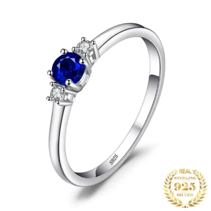 Blue Sapphire Promise Ring 3 Stone 925 Sterling Silver
