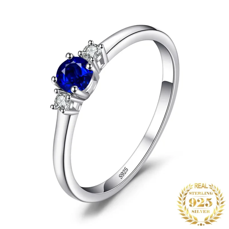 Blue Sapphire Promise Ring 3 Stone 925 Sterling Silver