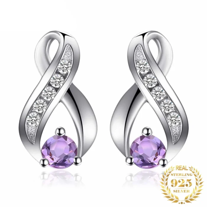 Genuine Natural Amethyst Infinity Studs in 925 Silver