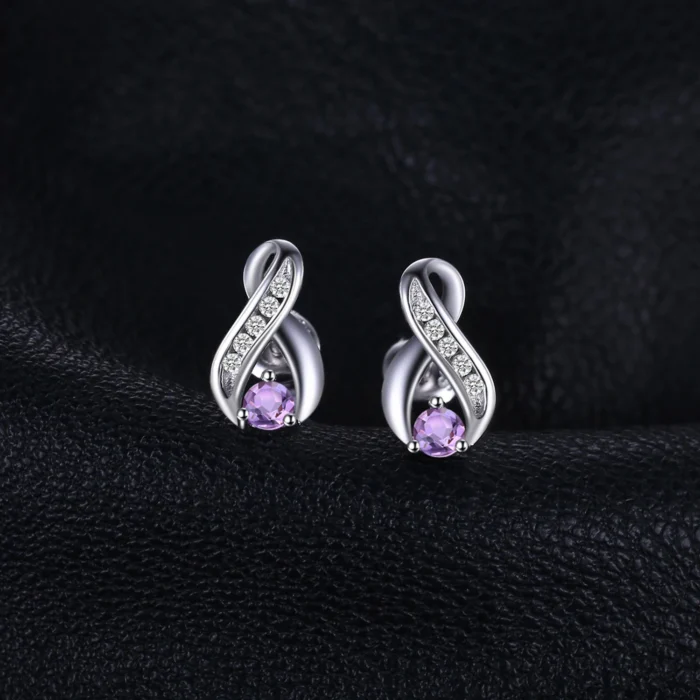Genuine Natural Amethyst Infinity Studs in 925 Silver - Image 2