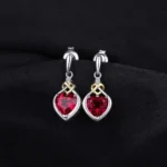 Red Ruby Love Knot Heart Sterling Silver Earrings - Image 2