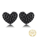 Love Heart Black Spinel 925 Silver Stud Earrings