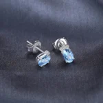 Sky Blue Topaz Oval Stud Earrings in Silver - Image 3