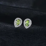 Stunning Pear Natural Green Peridot 925 Silver Stud Earrings - Image 2