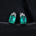 8ct Simulated Emerald 925 Silver Clip-On Earrings - Image 2