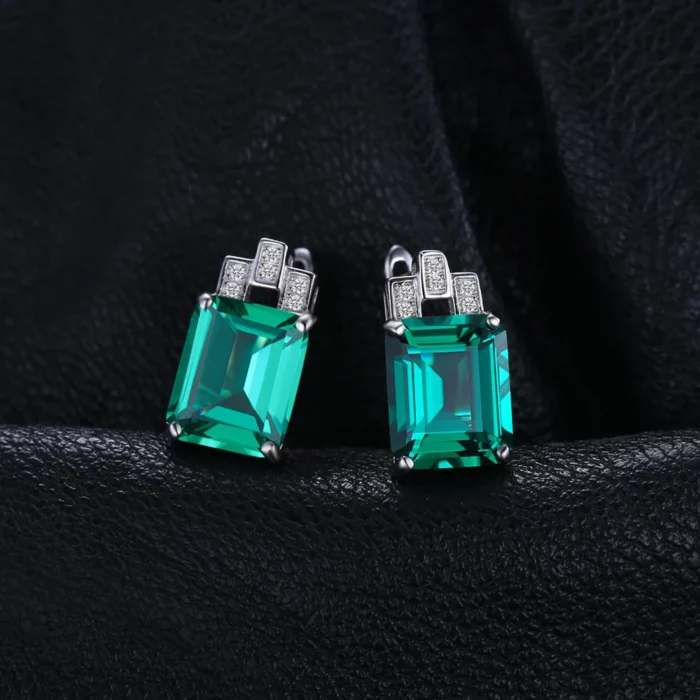 8ct Simulated Emerald 925 Silver Clip-On Earrings - Image 2