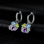 Stunning Natural Amethyst & Blue Topaz Flower Drop Earrings - Image 2