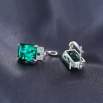 8ct Simulated Emerald 925 Silver Clip-On Earrings - Image 3