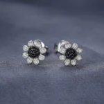 Black Spinel Flower Stud Earrings in 925 Sterling Silver - Image 3