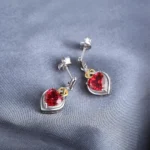 Red Ruby Love Knot Heart Sterling Silver Earrings - Image 3
