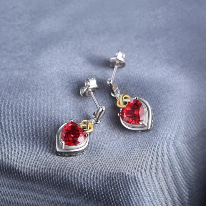 Red Ruby Love Knot Heart Sterling Silver Earrings - Image 3
