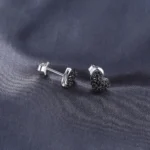Love Heart Black Spinel 925 Silver Stud Earrings - Image 2