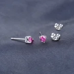 925 Sterling Silver Pink Sapphire Heart Earrings - Image 3