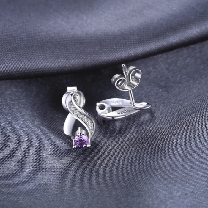 Genuine Natural Amethyst Infinity Studs in 925 Silver - Image 3