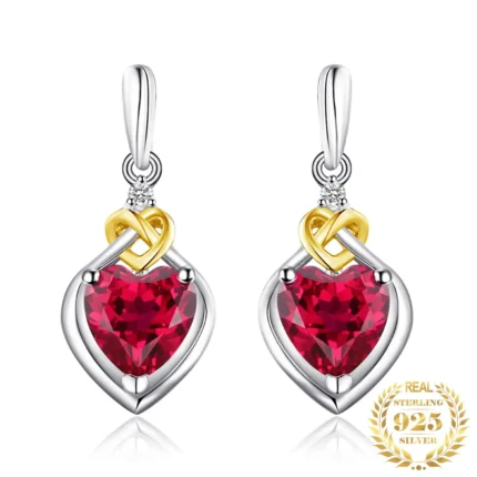 Red Ruby Love Knot Heart Sterling Silver Earrings