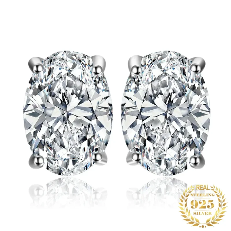Oval Cut CZ Stud Earrings in 925 Silver